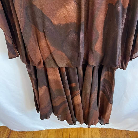 Vintage Lansford II Dress Drop Waist Batwing Sleeves Midi Plus Size 16 Brown Geo - Picture 5 of 7